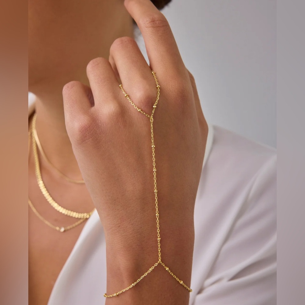 Pavoi Stay Gold Beaded Hand Chain, NEW, in original box.